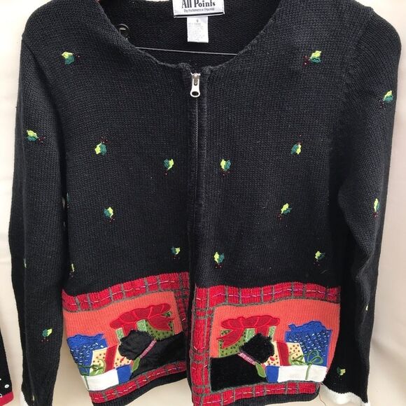 Vintage All Points Kim Rogers Christmas Sweaters Womens Small Black Snowman/dogs - Picture 3 of 10